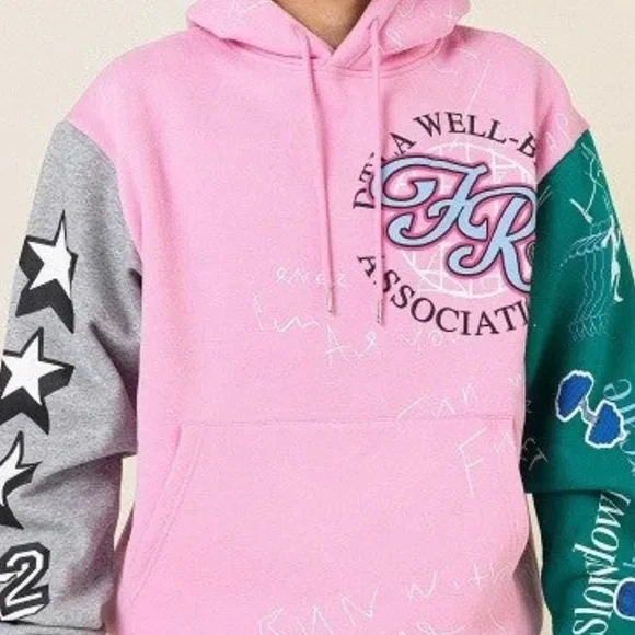 NWT FIRST ROW COLOR BLOCK COMBO ALL OVER GRAPHIC PRINT PUFF PRINT HOODIE XL - Picture 2 of 11